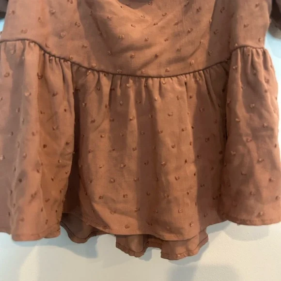 Altar'd State Brown Peplum Puff Sleeve Top - Picture 2 of 5